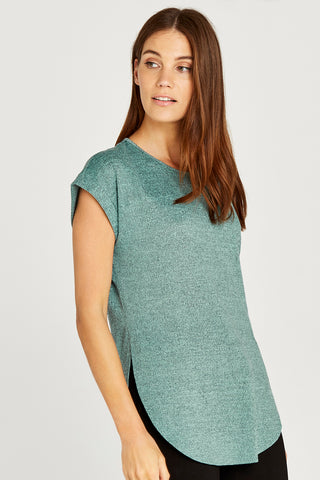 Marled Side Split Cuffed Sleeve Top in 2 Colours