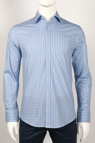 Long-Sleeved Sport Shirt in Light-Blue Check