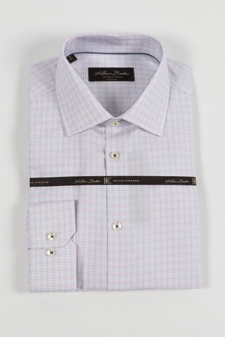 Long Sleeve Dress Shirt in Orange/Blue Mini Dot Check