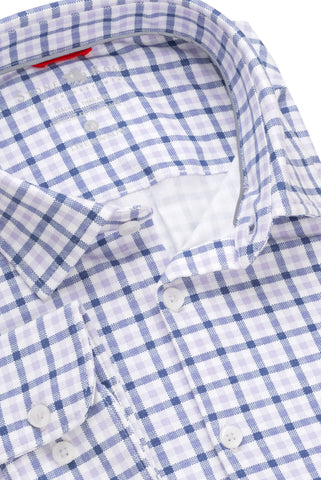 Long-Sleeved, Performance-Knit Shirt Lavender Check