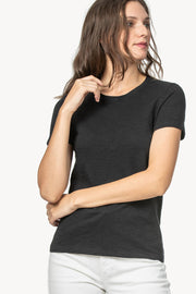 Short-Sleeved, Crew-Neck T-Shirt with Back Seam Black or White