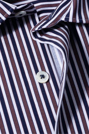 OoohCotton, Long-Sleeved Tech Fabric Sport Shirt Mocha Stripe