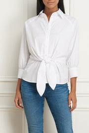 Front-Knotted Shirt with Three-Quarter Sleeves White