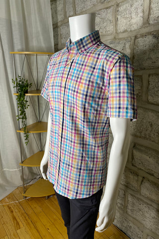 Linen Blend Short Sleeve Casual Shirt in Palm Print