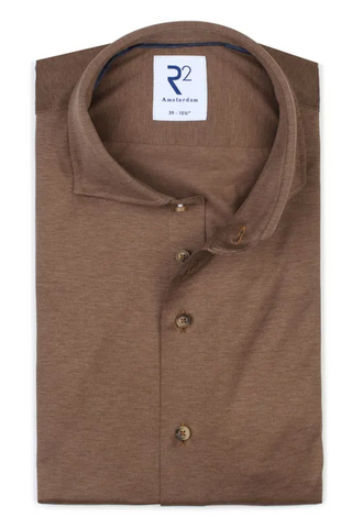 Long-Sleeved Cotton-Knit Sport Shirt in Brown