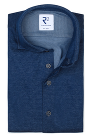 Long-Sleeved Knitted Sport Shirt in Dark Blue