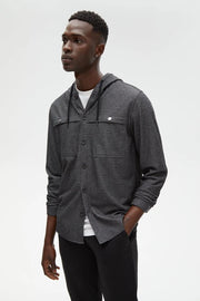 Yellowstone Hooded Shirt-Jacket in Corded Grey Knit