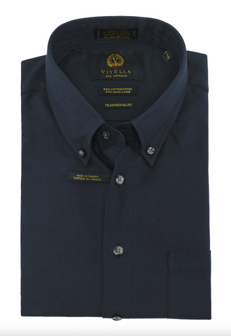 Long-Sleeved Button Down Cotton-Wool Shirt in Multiple Fits