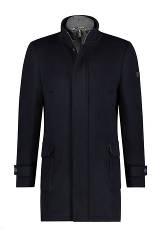 A Fish Named Fred Funnel Neck Coat in Navy