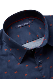 Navy Tiger Print L/S Woven Shirt