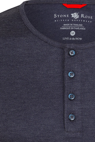 Long-Sleeved, Performance-Knit  Henley Four Mélange Colours