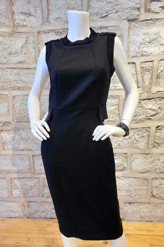 Sleeveless Crewneck Dress with Ribbing Black
