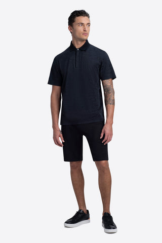 Hidden Zip Tone-on-Tone Short Sleeve Polo Shirt