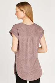 Marled Side Split Cuffed Sleeve Top in 2 Colours