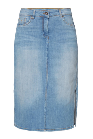 Mid-Length Stretch Demin Skirt In Light Blue