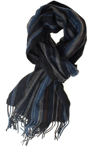 Wool-Blend Scarf Blue-Brown-Grey Stripe