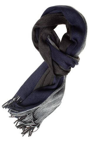 Wool Scarf With Silver-Grey-Navy Stripe