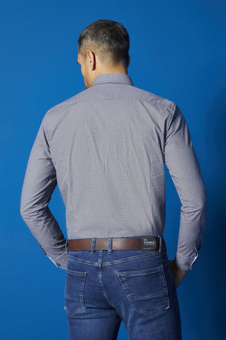 Button-Down, Long-Sleeved Sport Shirt Blue-Dot Pattern