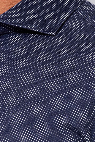 Long-Sleeved Sport Shirt in Navy Diamond Print