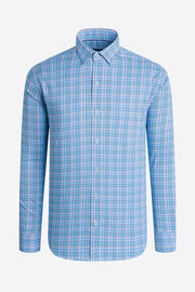 Long-Sleeved Casual Stretch Shirt Check Sapphire