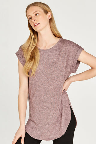 Marled Side Split Cuffed Sleeve Top in 2 Colours