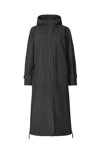 Midi-Length Waterproof Coat With Stand Collar Black