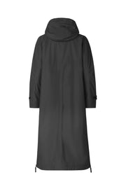 Midi-Length Waterproof Coat With Stand Collar Black