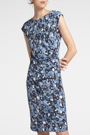 Navy Floral Ruched Dress