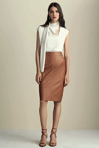 Soft-Crinkle Sleeveless Blouse with Scarf Ivory