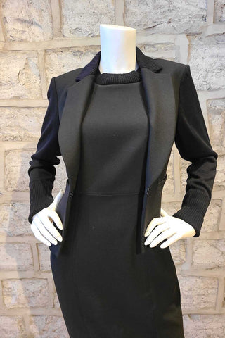 Sleeveless Crewneck Dress with Ribbing Black