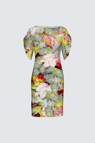 The Michelle Tulip-Sleeved Dress Sage-Green Floral Print