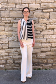 Peak-Hem, Woven Tank Top Black-Cream Stripes