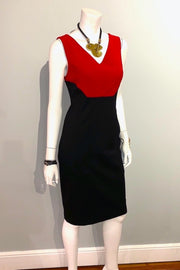 Sleeveless V-Neck Dress Black with Red