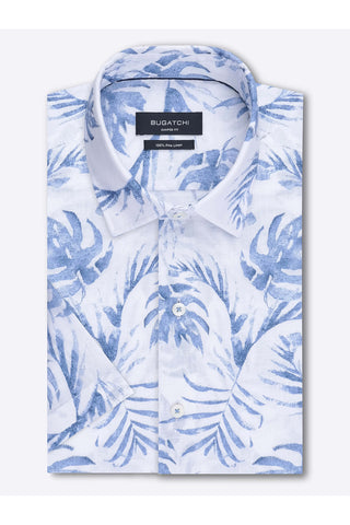 Short Sleeve Linen Woven Shaped Fit Casual Shirt in Riviera