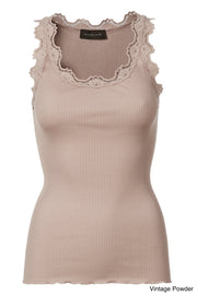 Bra-friendly silk tank with lace in 14 colours