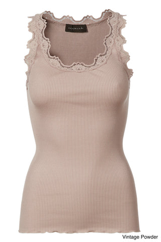 Bra-friendly silk tank with lace in 14 colours